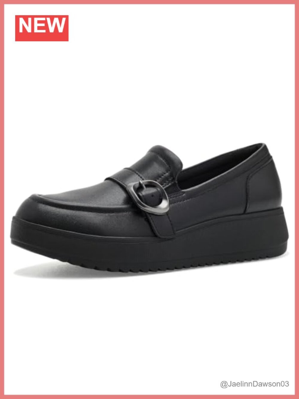 Women's Leather Loafers with Buckle Hardware Slip-On Flats